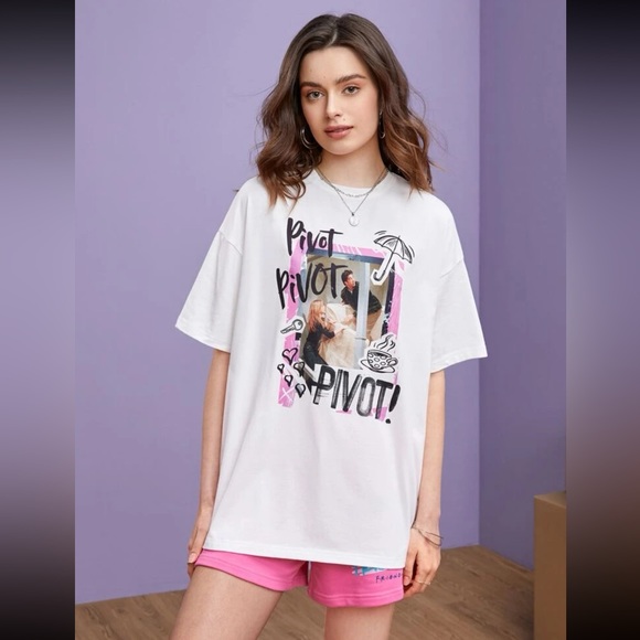 FRIENDS Slogan & Figure Graphic Drop Shoulder Tee - Picture 3 of 4